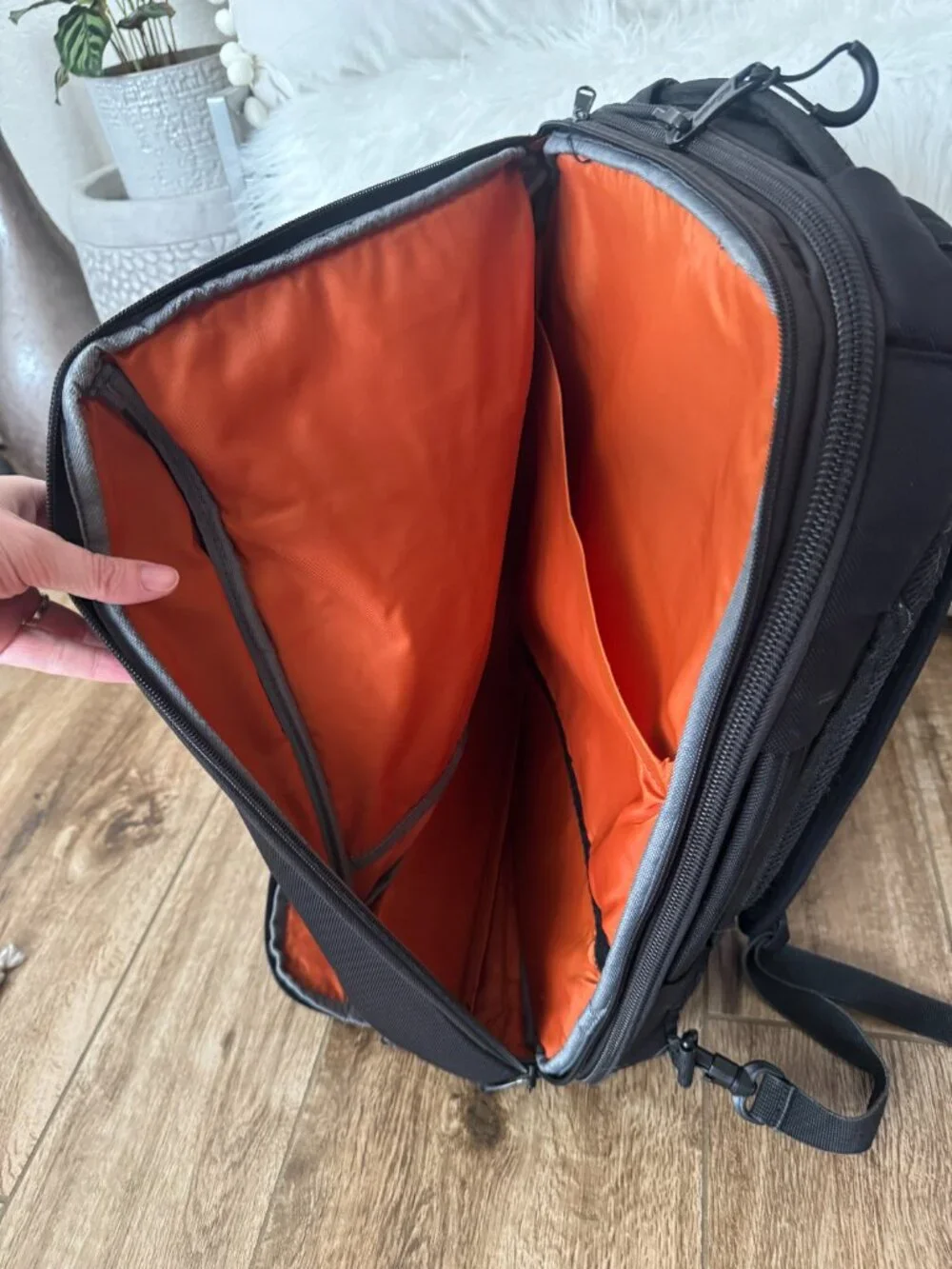 eBags Professional Travel Backpack Black & Orange Laptop Organizer, Carry On Bag